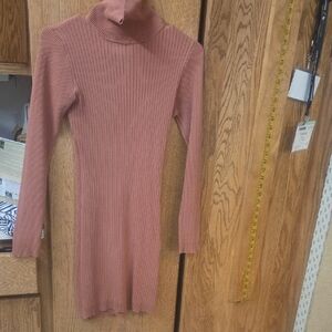 Love Tree Ribbed Turtleneck Long-Sleeve Dress - Dusty Rose